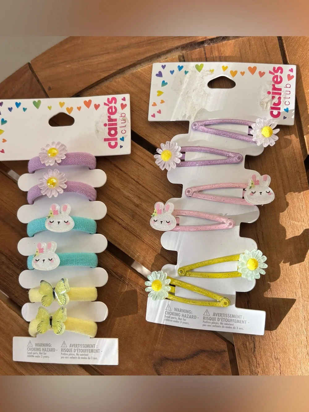 New 2 Pk Claire’s Bunny Rabbit Daisy Flowers Butterfly Hair Clips Ponytail Set